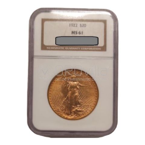20 Dollari Saint Gaudens 1922 in slab NGC MS61
